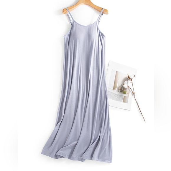 Private Label Dresses & Skirts - 160. Scoop Neck Midi Cami Dress with Built-In  Bra Soft Pastel Blue 2X